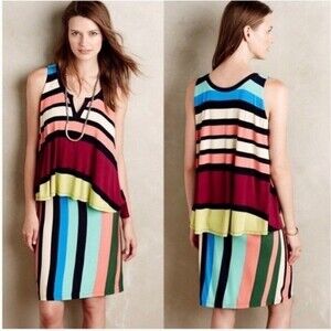 Anthropologie Maeve Davina Layered Rainbow Dress